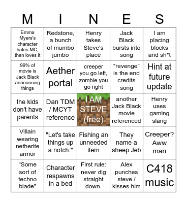 "A Minecraft Movie" Bingo Card