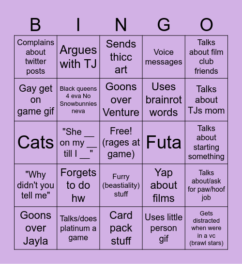 Kevin Bingo Card