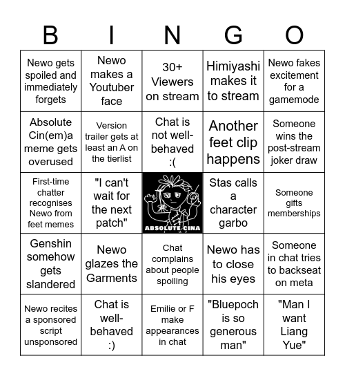 2.5 Livestream - Newo Edition Bingo Card