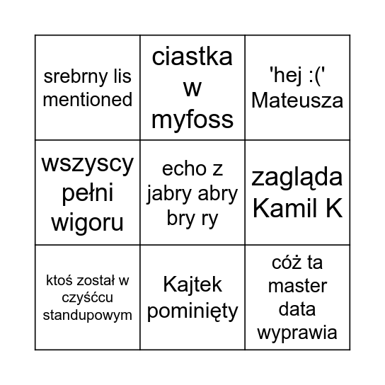 standup bingo Card