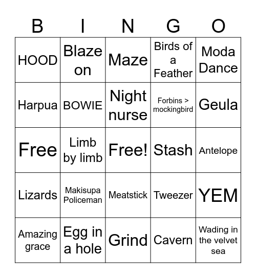 Untitled Bingo Card