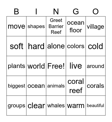 Unit 11 : Colorful Corals Bingo Card