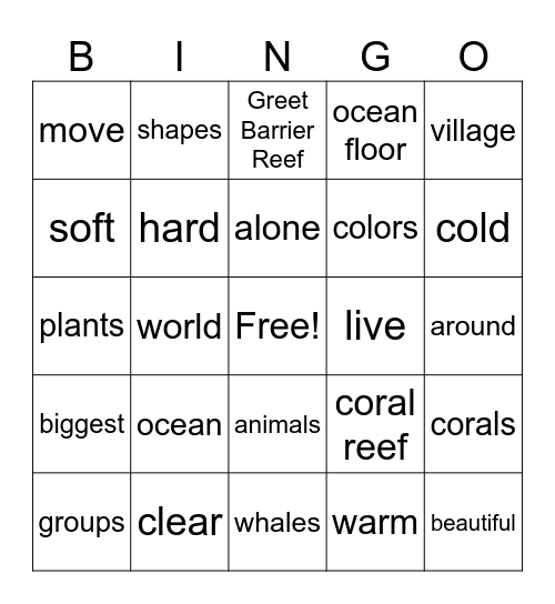 Unit 11 : Colorful Corals Bingo Card