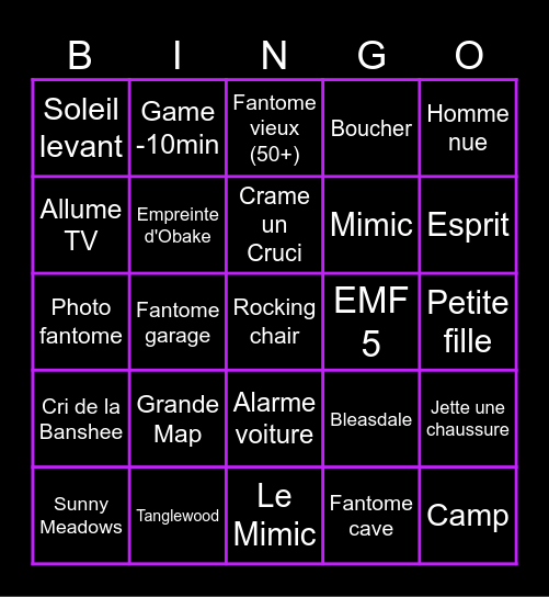 BINGO PHASMO Bingo Card