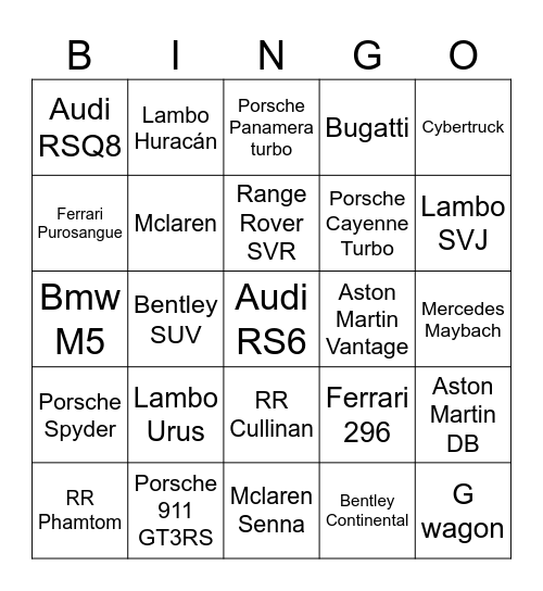 Monaco car Bingo Card