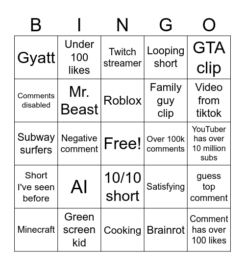 Untitled Bingo Card