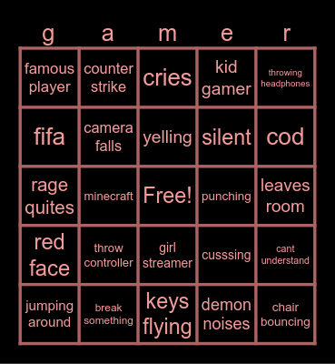 gamer rage Bingo Card