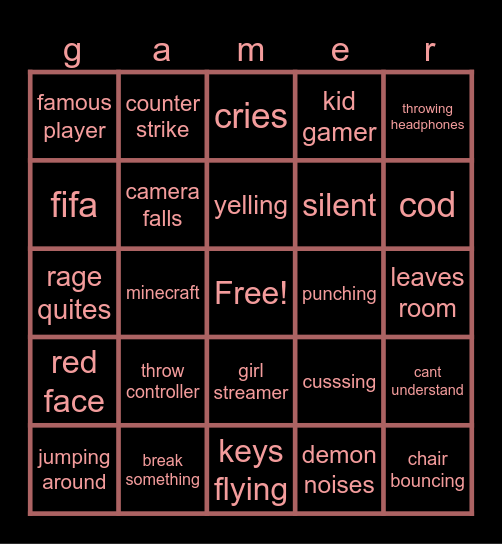 gamer rage Bingo Card