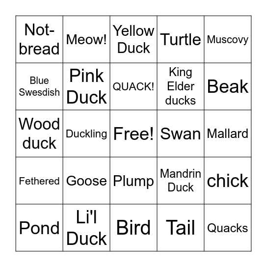 Ducks! Bingo Card
