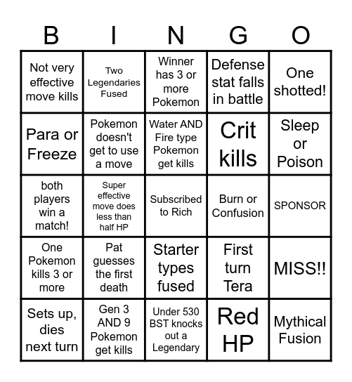 Then we fight bingo Rich Fusions Bingo Card