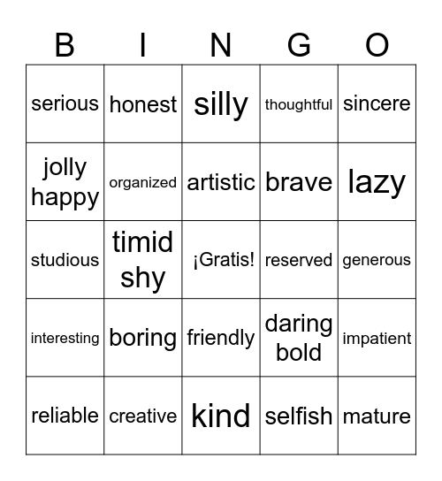 Rasgos de Personalidad Bingo Card