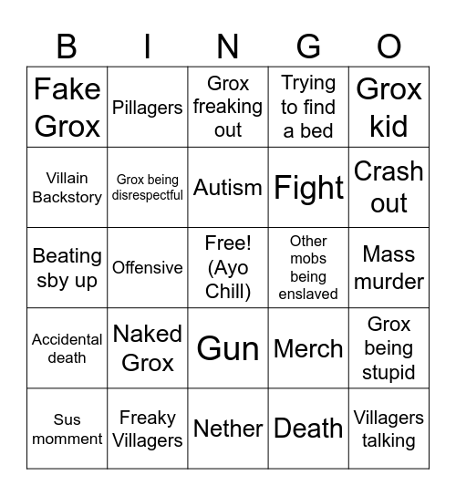 Grox Video Bingo Card