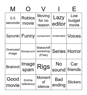 My movie Bingo Card