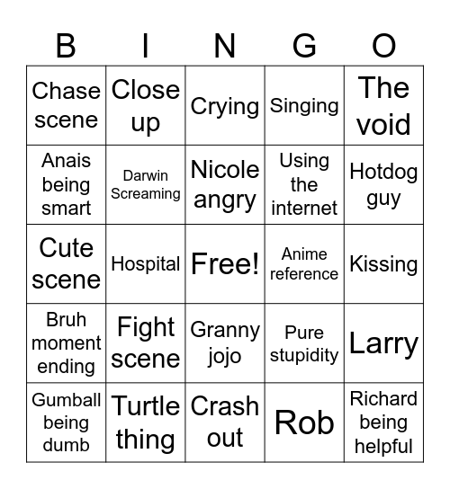 Gumball Bingo Card