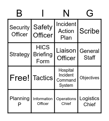 HICS Bingo Card