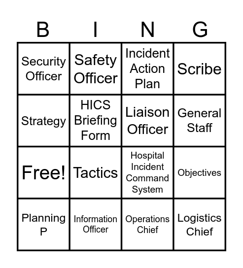 HICS Bingo Card