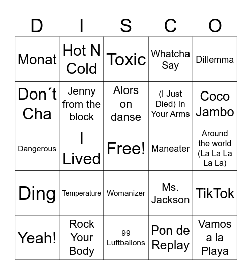 Disco Bingo 2000s Bingo Card