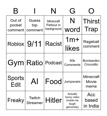 IG Reels Bingo Card