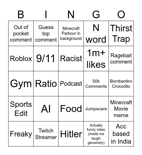 IG Reels Bingo Card