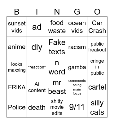 Instagram Bingo Card