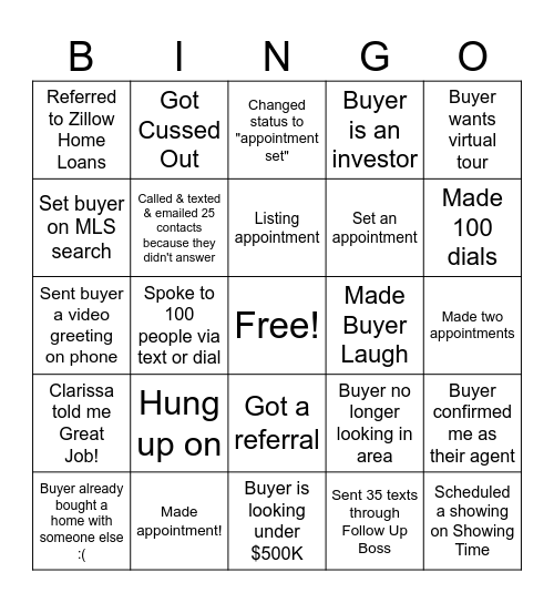 COLD 100 Bingo Card