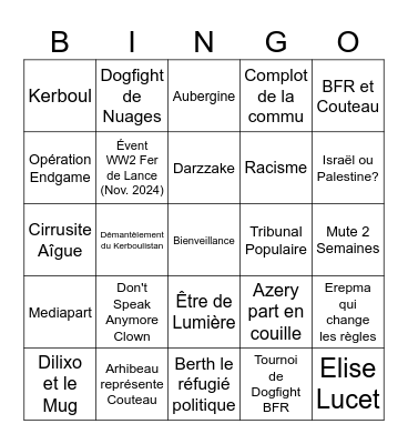 Bingo Airlines Bingo Card