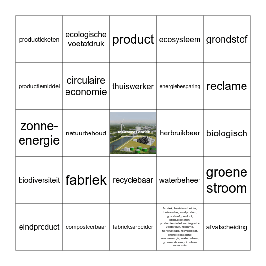 De groene fabriek Bingo Card