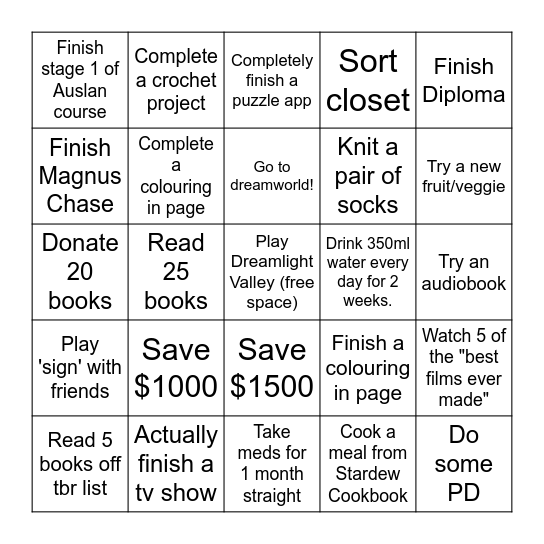 Let's go 2025 Bingo Card