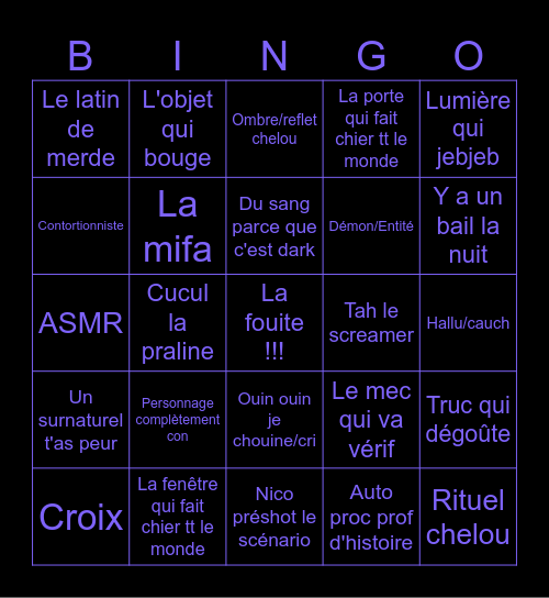 Bingo n°X film d'horreur Bingo Card