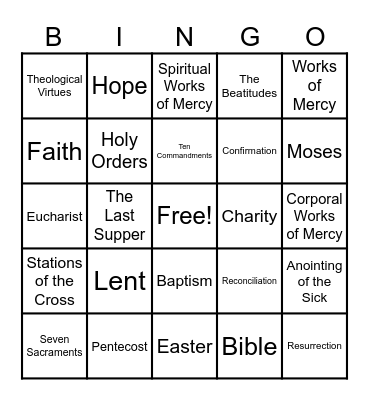 Sunday School Bingo Card