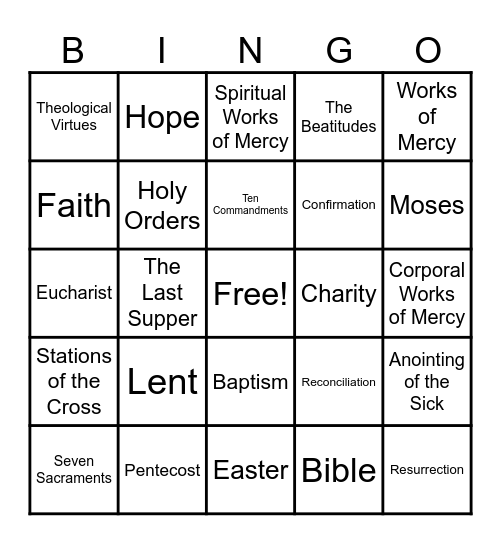 Sunday School Bingo Card