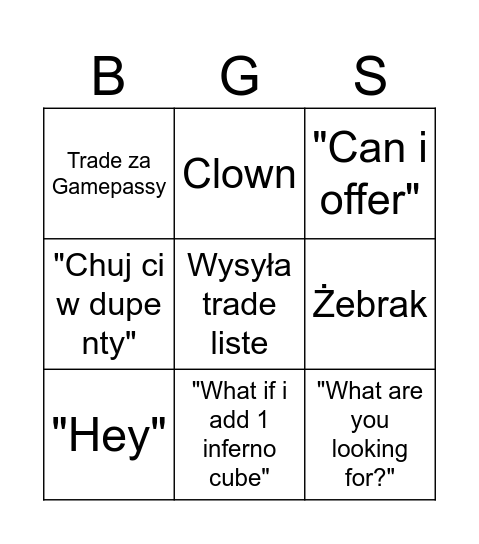 Bgsi trading Bingo Card