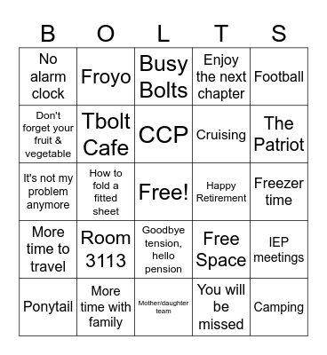 Retirement Bingo 2025 Bingo Card