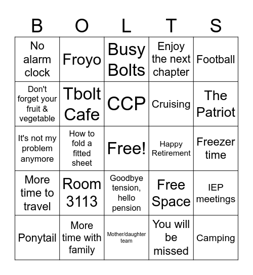 Retirement Bingo 2025 Bingo Card