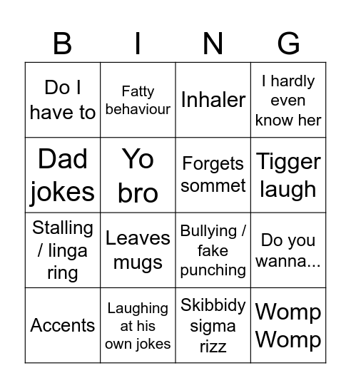 Ronnie Bingo Card