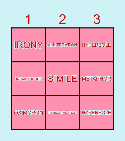 FIGURE OF SPEECH: BINGO TIME! Bingo Card