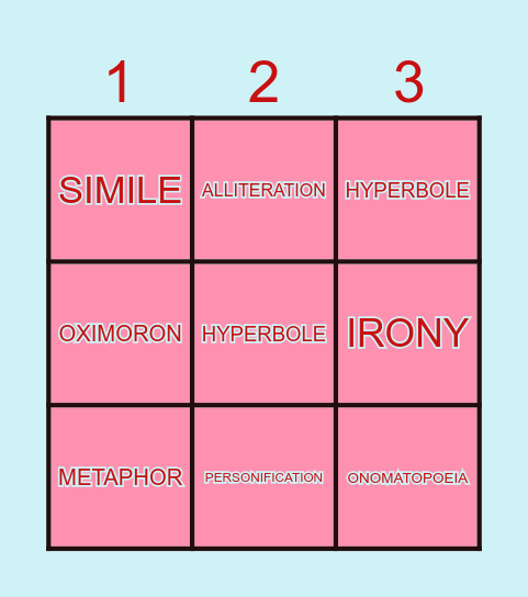 FIGURE OF SPEECH: BINGO TIME! Bingo Card