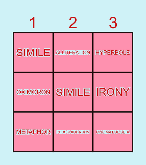 FIGURE OF SPEECH: BINGO TIME! Bingo Card