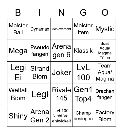 Pokerogue Bingo Card