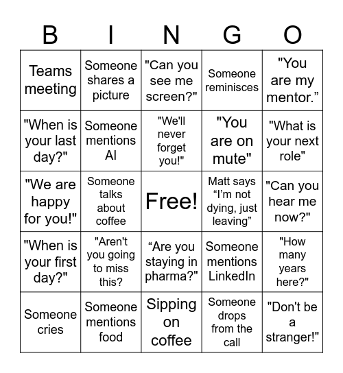 Farewell online Bingo! Bingo Card