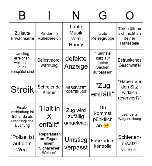 Deutsche Bahn Bingo Card