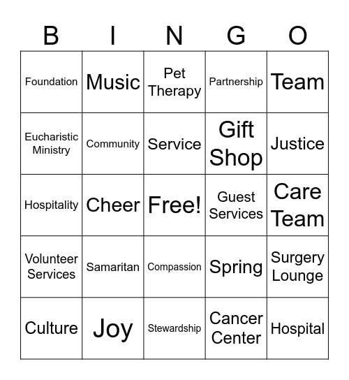 Volunteer Bingo Card