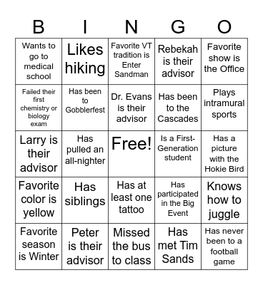 Get to Know Each Other Bingo Card