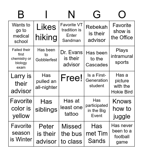 Get to Know Each Other Bingo Card