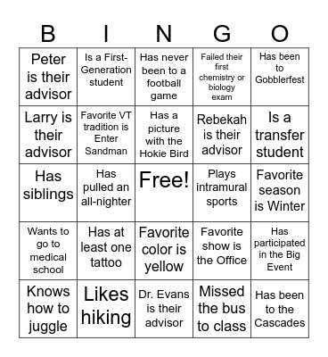 Get to Know Each Other Bingo Card