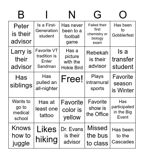 Get to Know Each Other Bingo Card