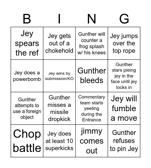 Gunther vs Jey (M1) Bingo Card