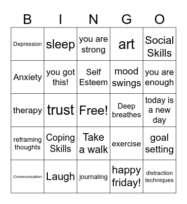 Therapy Bingo Card