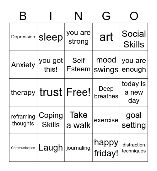 Therapy Bingo Card