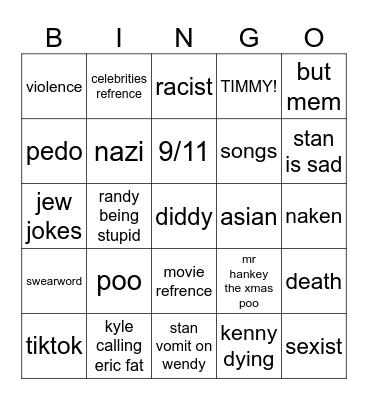 south park bingo Card